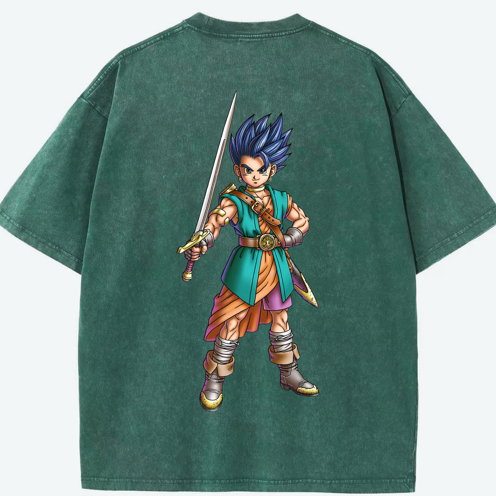 （画像用） ドラゴンクエスト Doragon Kuesuto Dragon Quest 綿100% ヴィンテージ風 半袖Tシャツ（背面プリント）